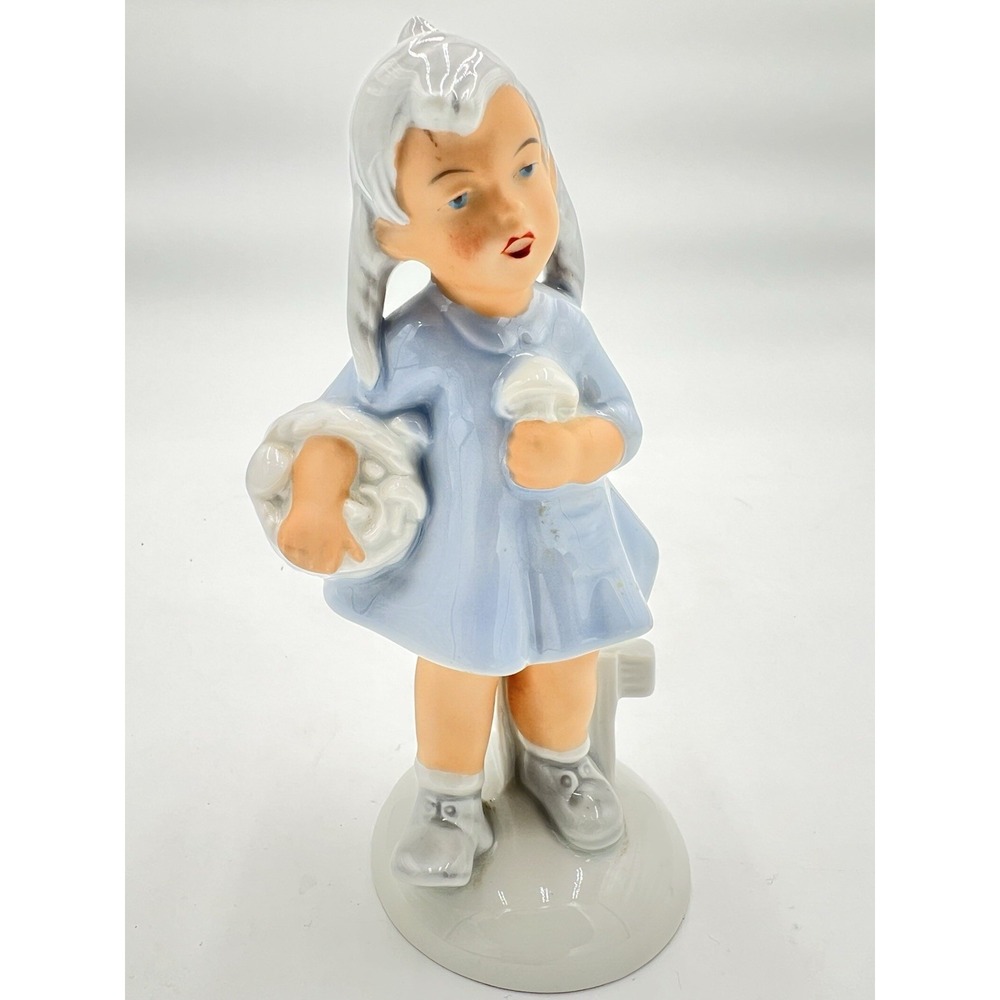 Gerold Porzellan Girl Figurine Blue Dress Porcelain Bavaria 6711B Glossy